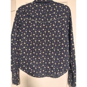Free People Navy Floral Print Long Sleeve Button Down‎ Shirt Women's Size Medium